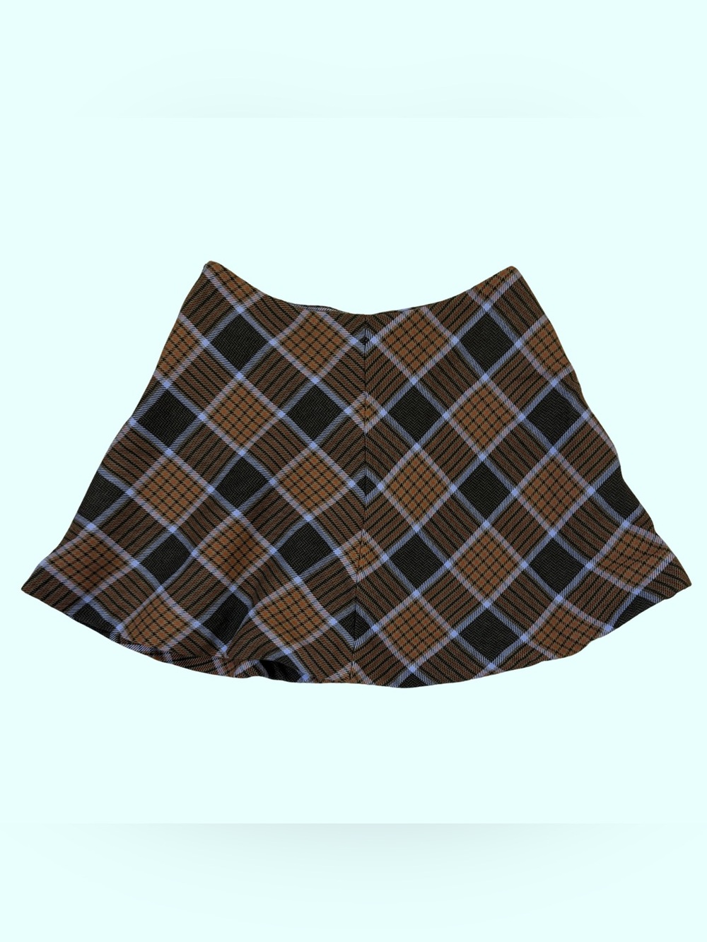 SAMSOE Brown and Black Plaid Kora Skirt with Blue Accents